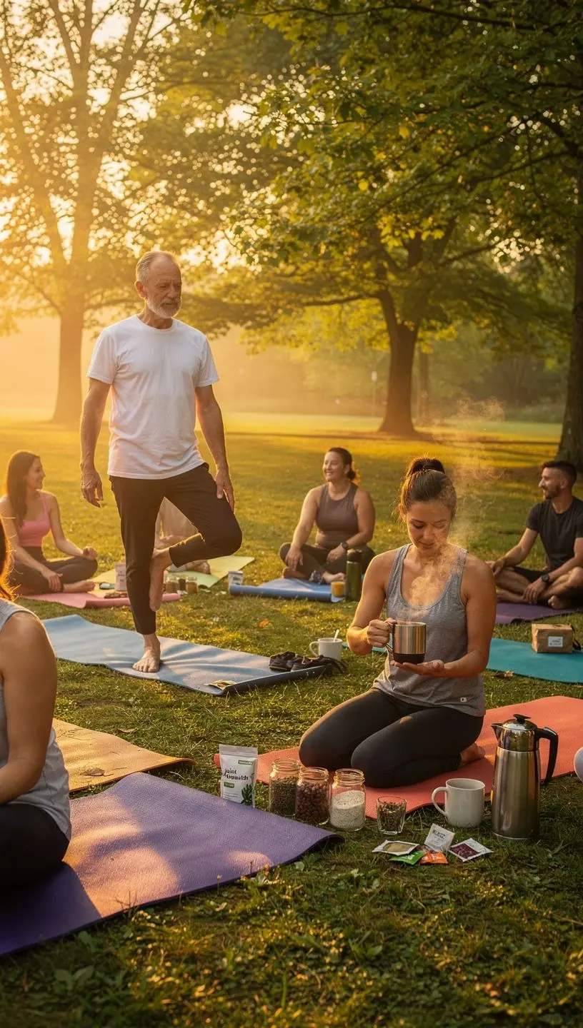 Egészséges ízületeket szimbolizáló emberi kéz és gyógynövények tudományos illusztrációja.